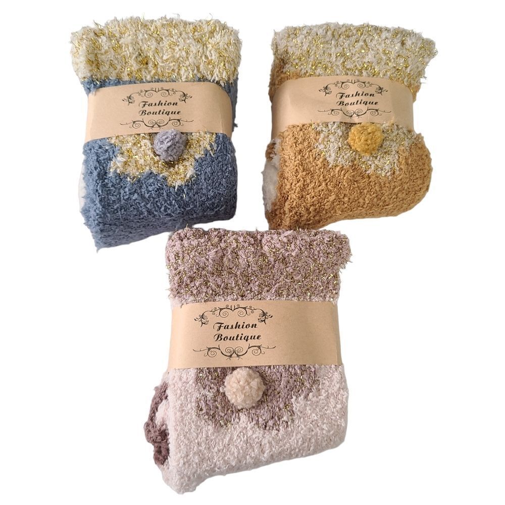 Fashion Boutique Womens Cozy Winter Thermal Fleece Socks Sparkly Set of 3 pairs